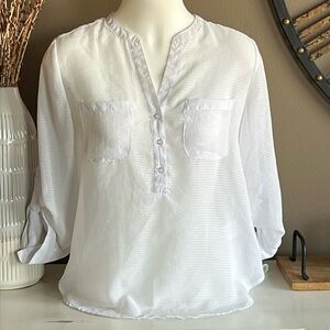 COMO PETITES White Sheer Tunic Top Size MP